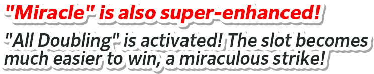 "Miracle" is also super-enhanced! "All Doubling" is activated! The slot becomes much easier to win, a miraculous strike!