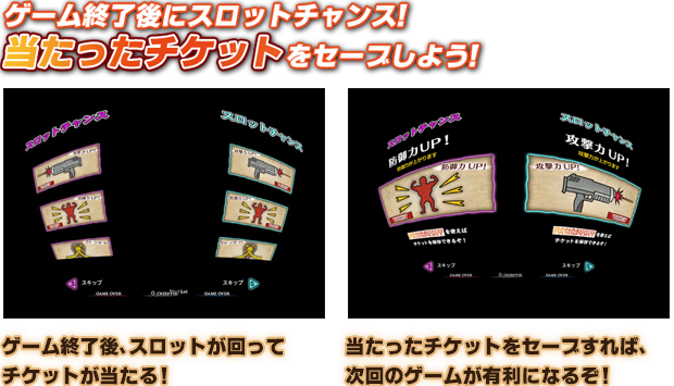 ゲーム終了後にスロットチャンス！当たったチケットをセーブしよう！