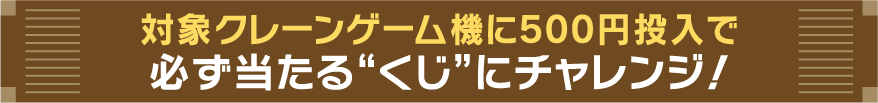 対象機クレーンゲーム機に500円投入で必ず当たるくじにチャレンジ！