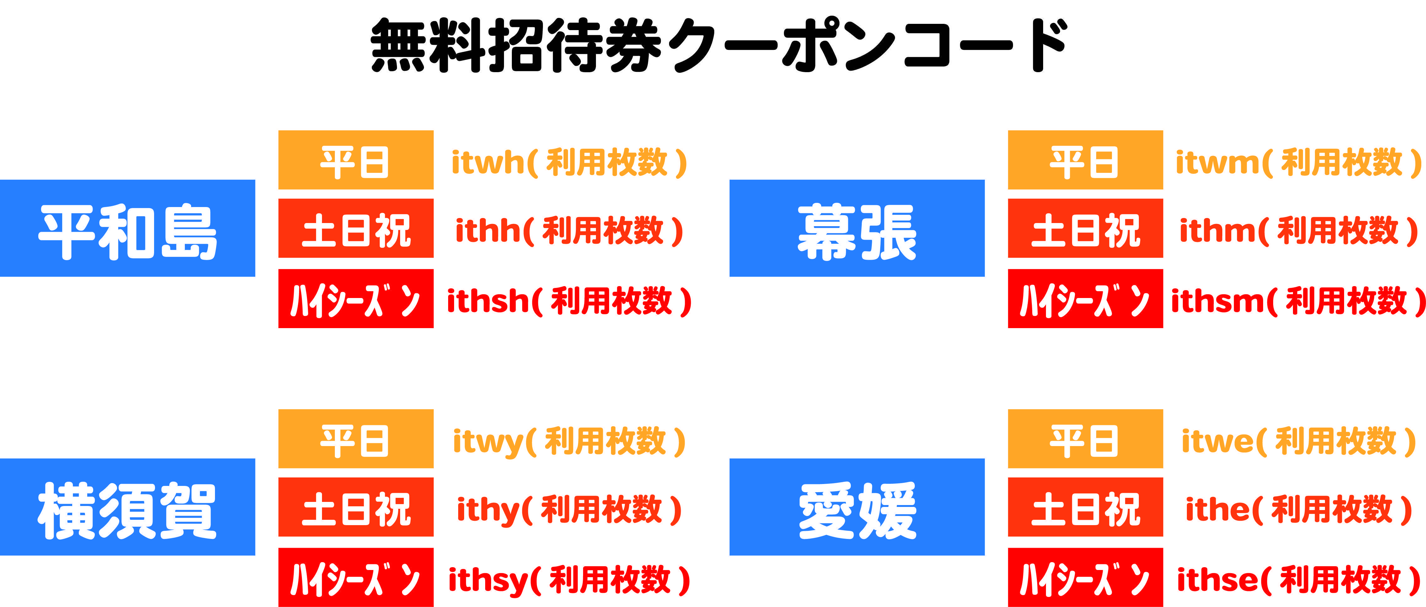 無料招待券クーポンコードについて | トンデミ | その他の施設