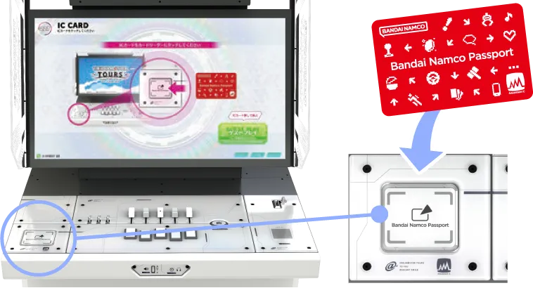 プレイ料金を投入し、Bandai Namco PassportをICカードリーダーにタッチ！
