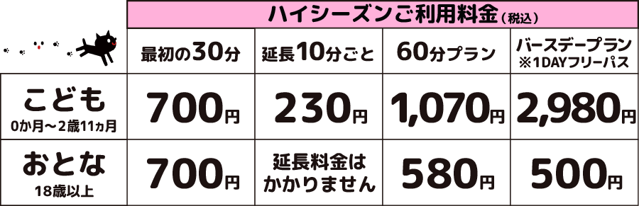 ハイシーズン料金表